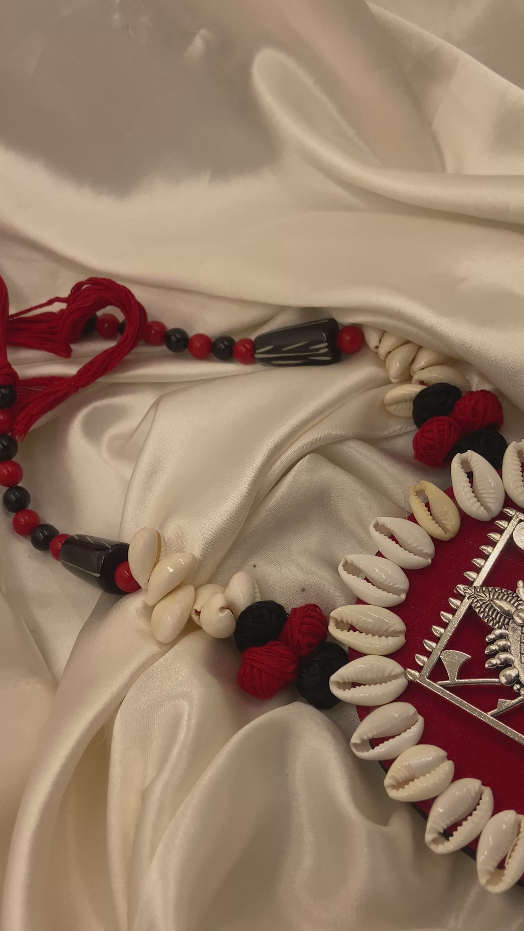 Dholak Necklace Set | Handmade Traditional Red & Cream Statement Jewellery