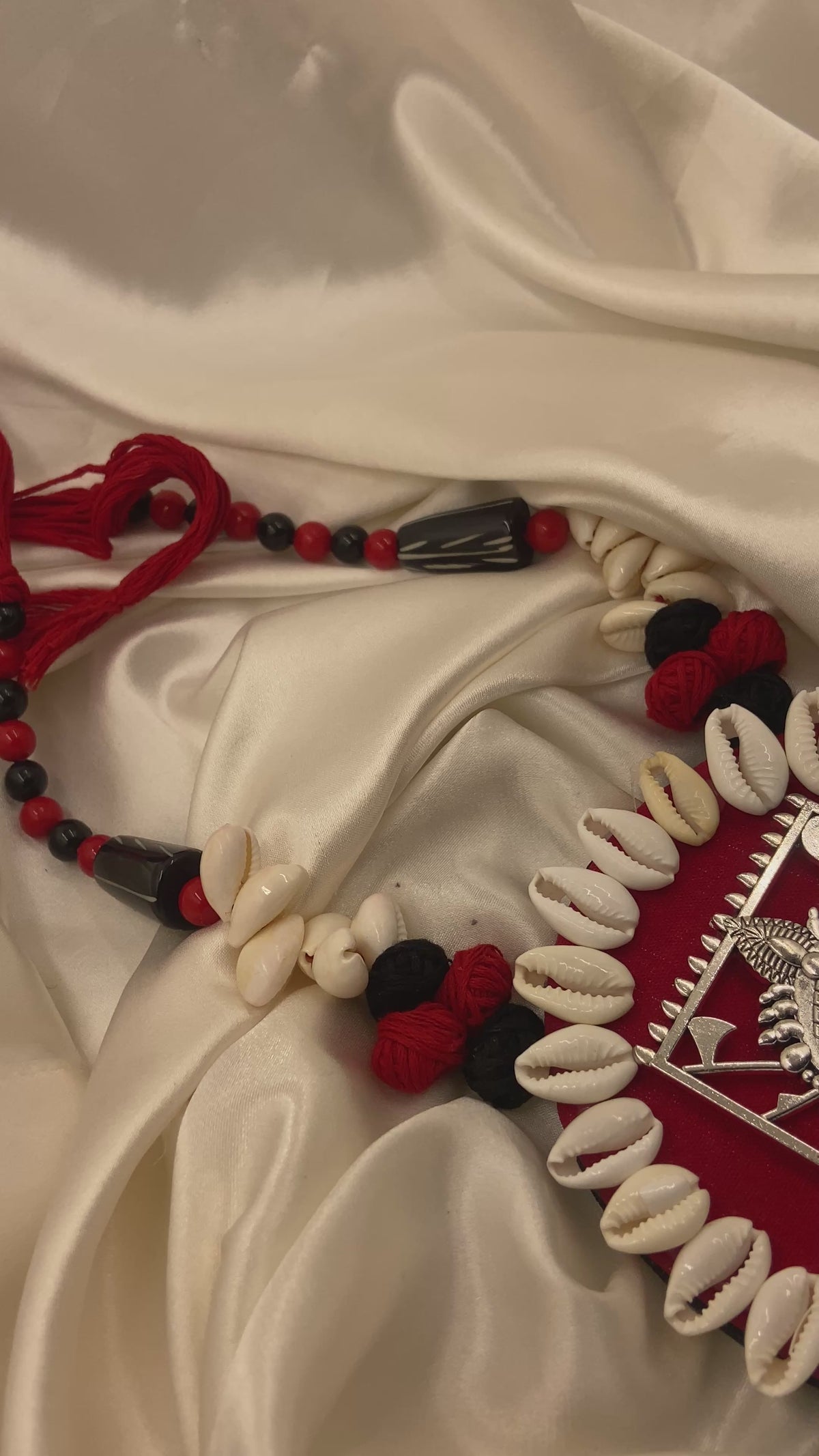 Dholak Necklace Set | Handmade Traditional Red & Cream Statement Jewellery