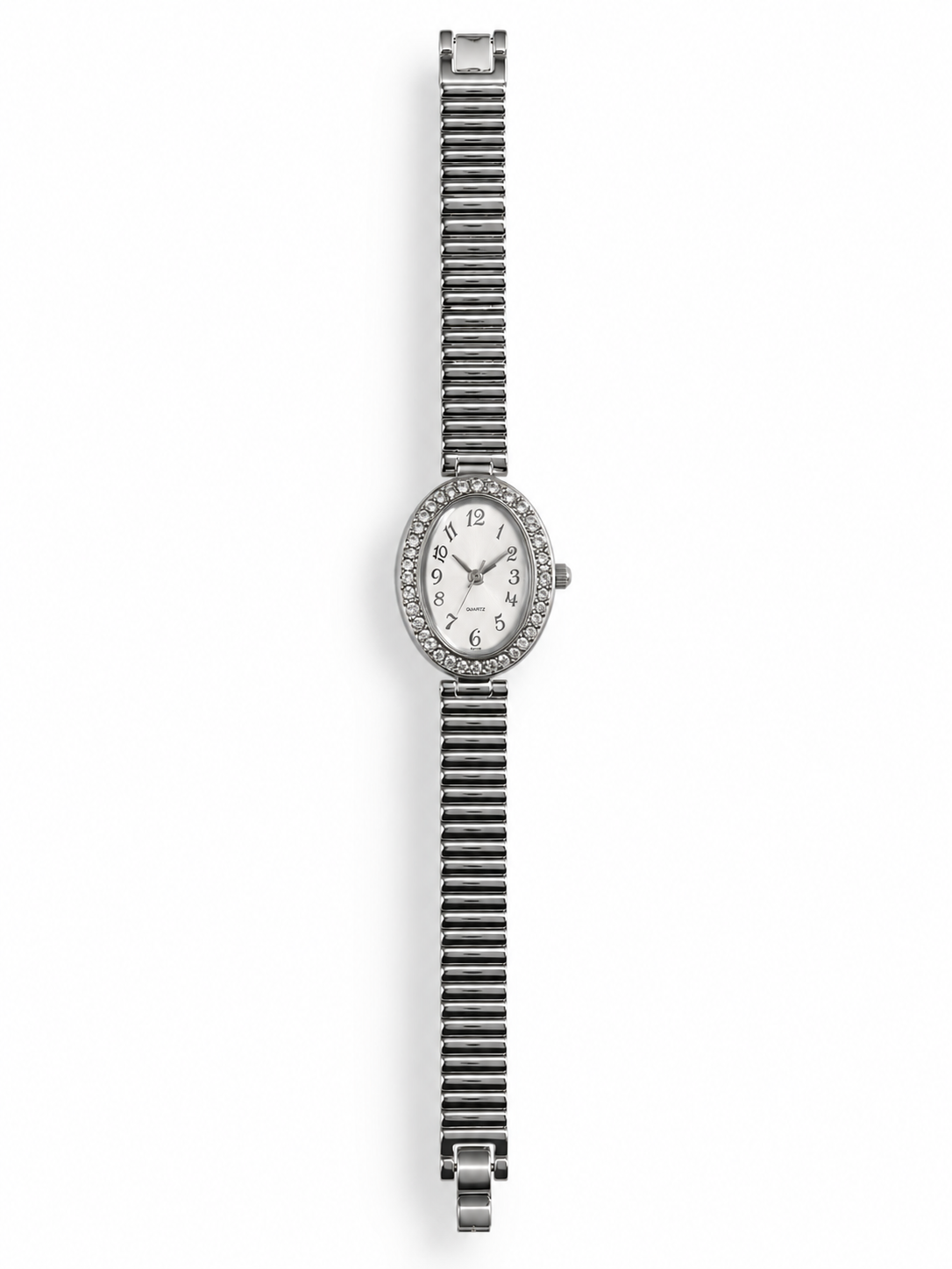 SILVER PEBBLE OVAL STRETCHED WATCH